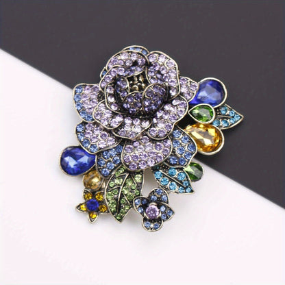 Luxurious Punk Style Enamel Rhinestone Rose Brooch, Exaggerated Antique Fashion Flower Tassel Pin for Women, Irregularly Shaped Novelty Accessory for Coats and Dresses.