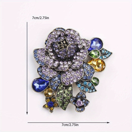 Luxurious Punk Style Enamel Rhinestone Rose Brooch, Exaggerated Antique Fashion Flower Tassel Pin for Women, Irregularly Shaped Novelty Accessory for Coats and Dresses.