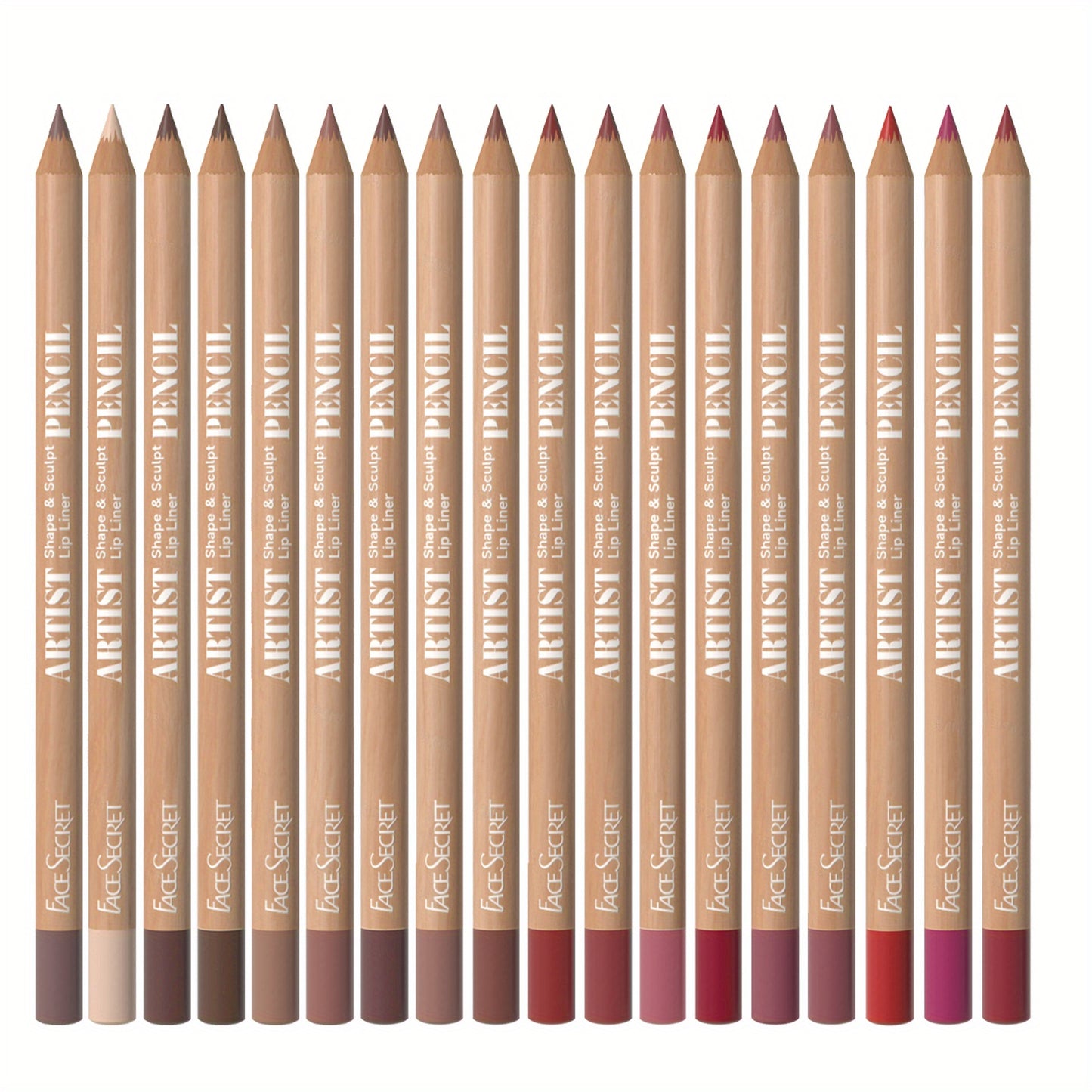 Set of 6 long-lasting matte lip liners in 18 natural colors.