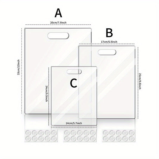 Set of 3 acrylic cutting boards with handles - Transparent, non-slip kitchen chopping boards featuring anti-slip silicone feet for protecting countertops