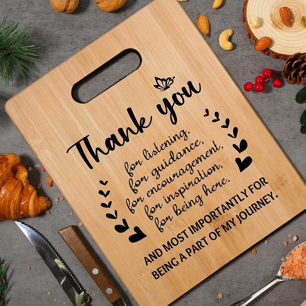 Express your gratitude with a thoughtful bamboo cutting board featuring warm words - the perfect thank you gift for women. Ideal for coworkers, friends, nurses, teachers, and as a graduation or bridal shower token of appreciation. Purchase in bulk for