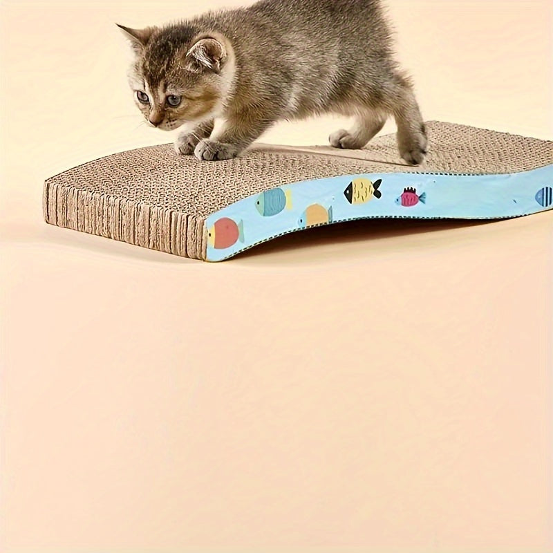 Durable, high-density corrugated cardboard lounge for cats that can be used on both sides.