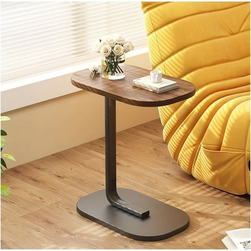 Multi-functional C-Shaped Side Table with Wooden Top - Solid Wood End Table for Sofas & TVs, Sturdy Metal Base, No Electricity Required - Ideal for Living Room, Bedroom, and beside the Bed.