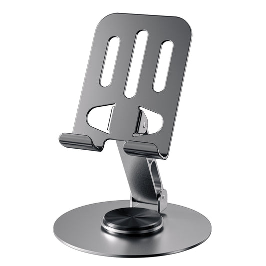 Vintage Style Metal Phone & Tablet Stand with 360-Degree Rotation - Foldable, Sleek Black Design, Secure Clamp Mechanism, Adjustable, No Power Required, Perfect for Home Organization and Relaxation