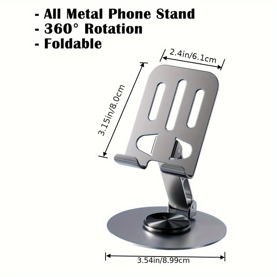 Vintage Style Metal Phone & Tablet Stand with 360-Degree Rotation - Foldable, Sleek Black Design, Secure Clamp Mechanism, Adjustable, No Power Required, Perfect for Home Organization and Relaxation