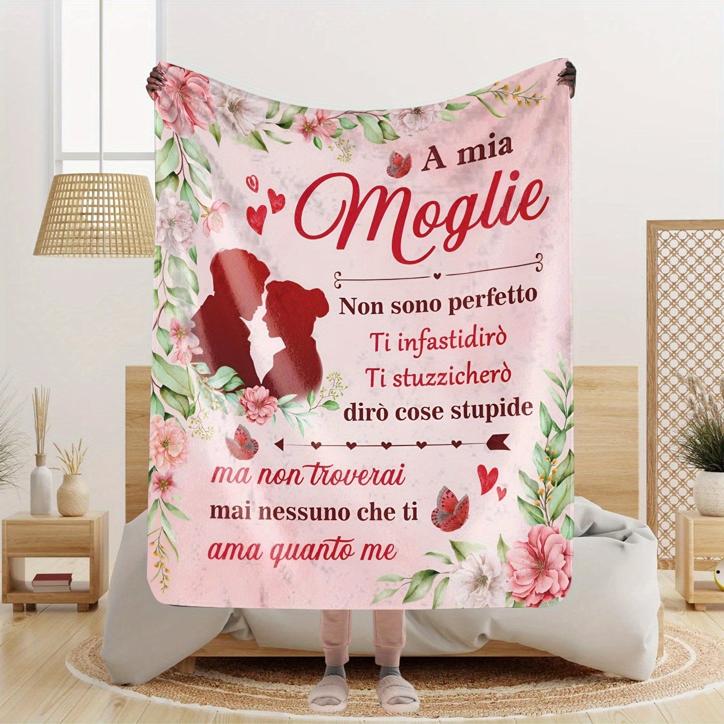 Cozy Italian Love Quote Flannel Fleece Blanket: Made with Soft Polyester, Features Digital Print, Rustic Style, Mixed Colors - Ideal for Gifting to Your Wife on Valentine's Day, Anniversary, or Any Festive Occasion!