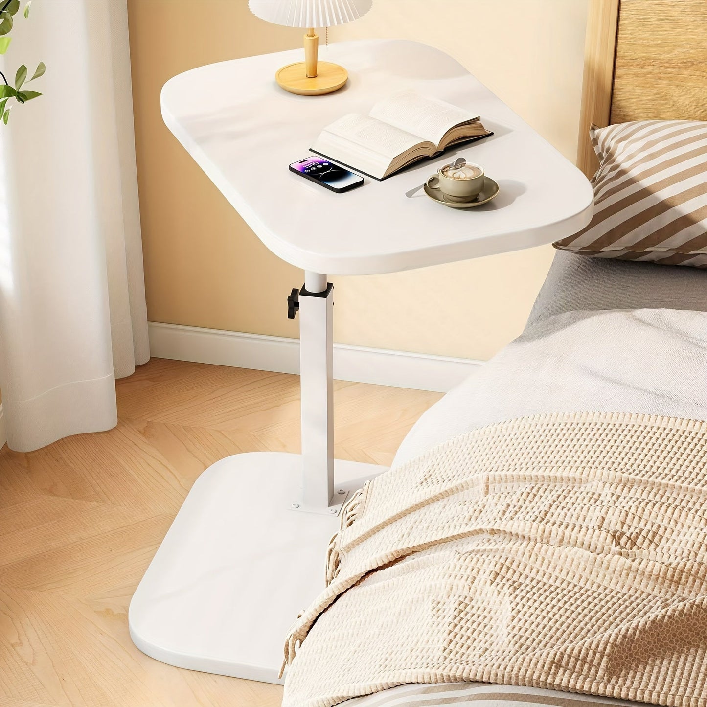 Versatile Side Table with Adjustable Height - Made with Durable Engineered Fiberboard, Non-Wood Materials for Portability and Space-Saving Design in Living Rooms, Bedrooms, and Offices - No Electricity Required