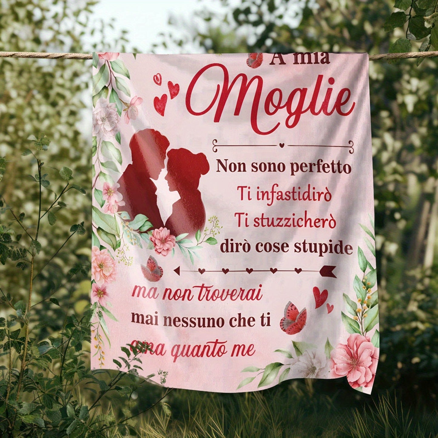 Cozy Italian Love Quote Flannel Fleece Blanket: Made with Soft Polyester, Features Digital Print, Rustic Style, Mixed Colors - Ideal for Gifting to Your Wife on Valentine's Day, Anniversary, or Any Festive Occasion!