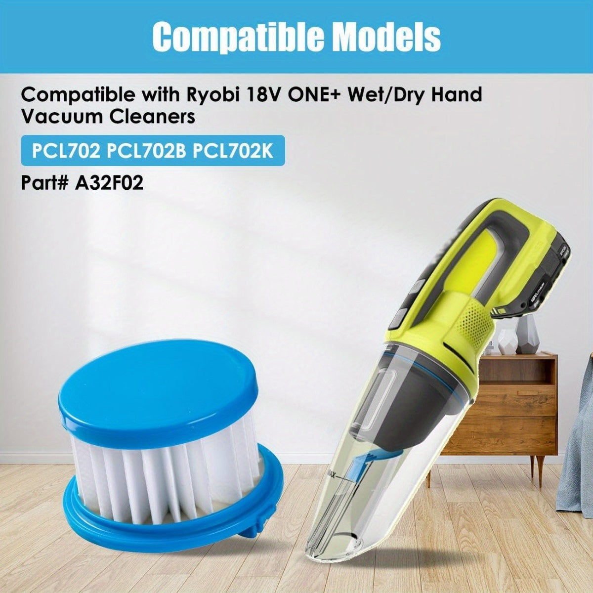 Get a HEPA Filter Replacement Set for your Ryobi ONE+ 18V Wet/Dry Hand Vacuums. This set is compatible with Models PCL702, PCL702B, and PCL702K, and includes 3 filters along with a convenient cleaning brush.