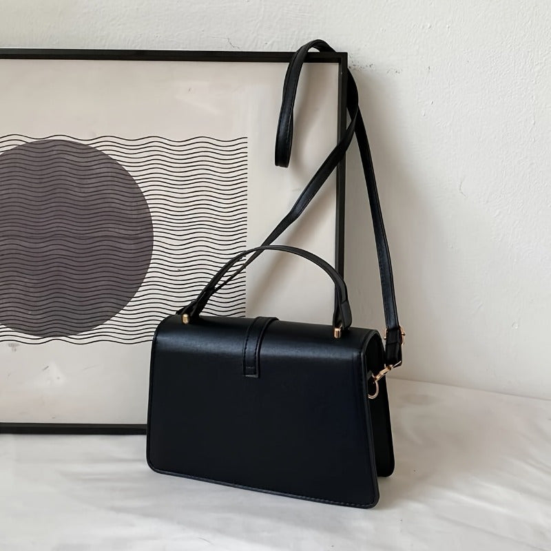 Elegant crossbody bag with painted edges, solid color square wallet with polyester lining, buckle closure, suitable for multiple occasions, simple shoulder bag with top handle.