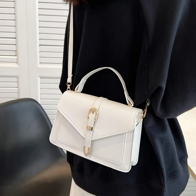 Elegant crossbody bag with painted edges, solid color square wallet with polyester lining, buckle closure, suitable for multiple occasions, simple shoulder bag with top handle.