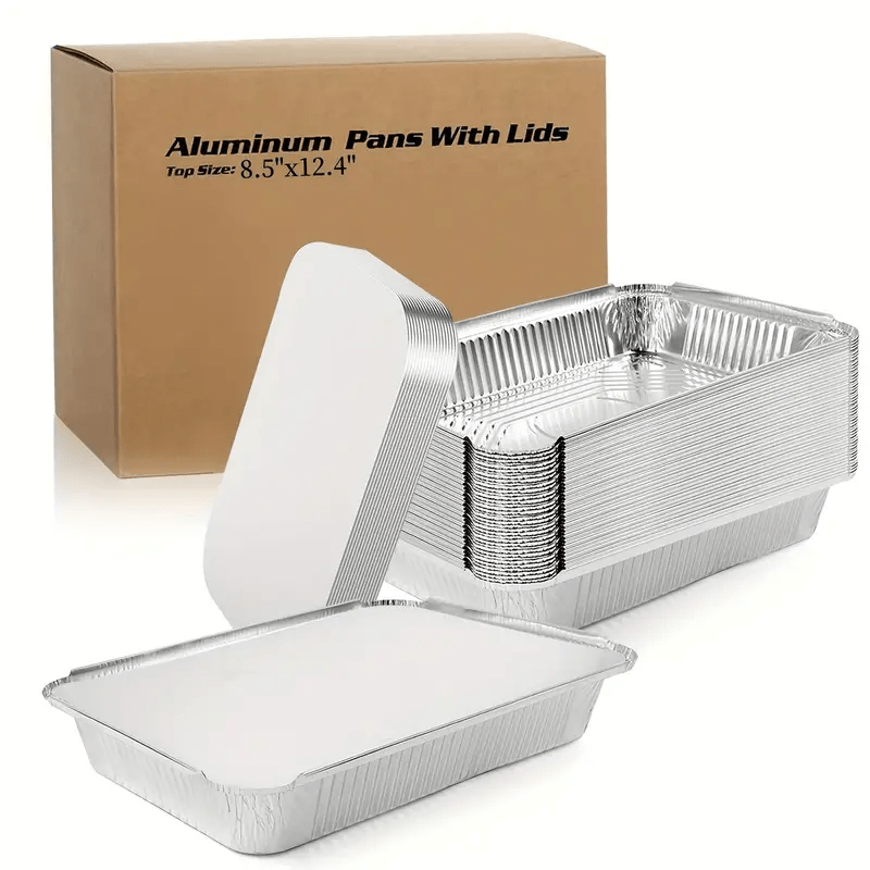 Aluminum Foil Trays with Lids perfect for Baking, Cooking, Camping, Traveling, and BBQ - available in a range of sizes, sturdy and reliable