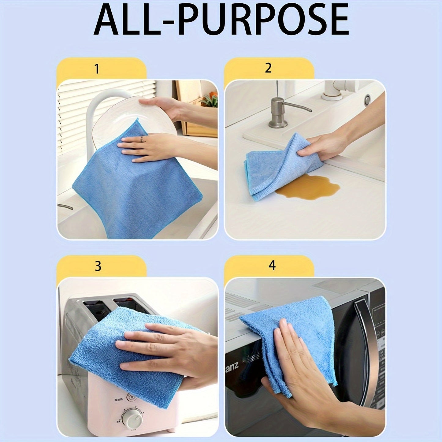 5 to 10 pieces of Kitchen Wipes, these Reusable Cleaning Cloths are Oil-Free and versatile. Use them as Dish Cloths or Multi-Purpose Cleaning Towels for various household chores. They are durable and absorbent, making it easy to remove stains and grease.