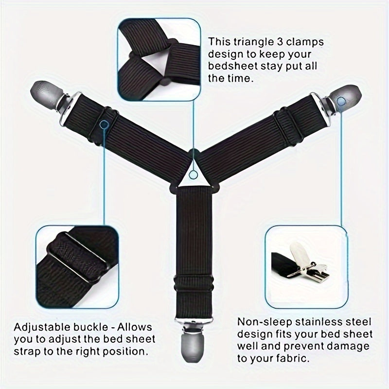 Набор из 4 треугольных зажимов для простыней, треугольные зажимы для натяжных простыней, регулируемые зажимы для простыней, зажимы для углов для закрепления простыней, чехлов для матрасов и подушек дивана.