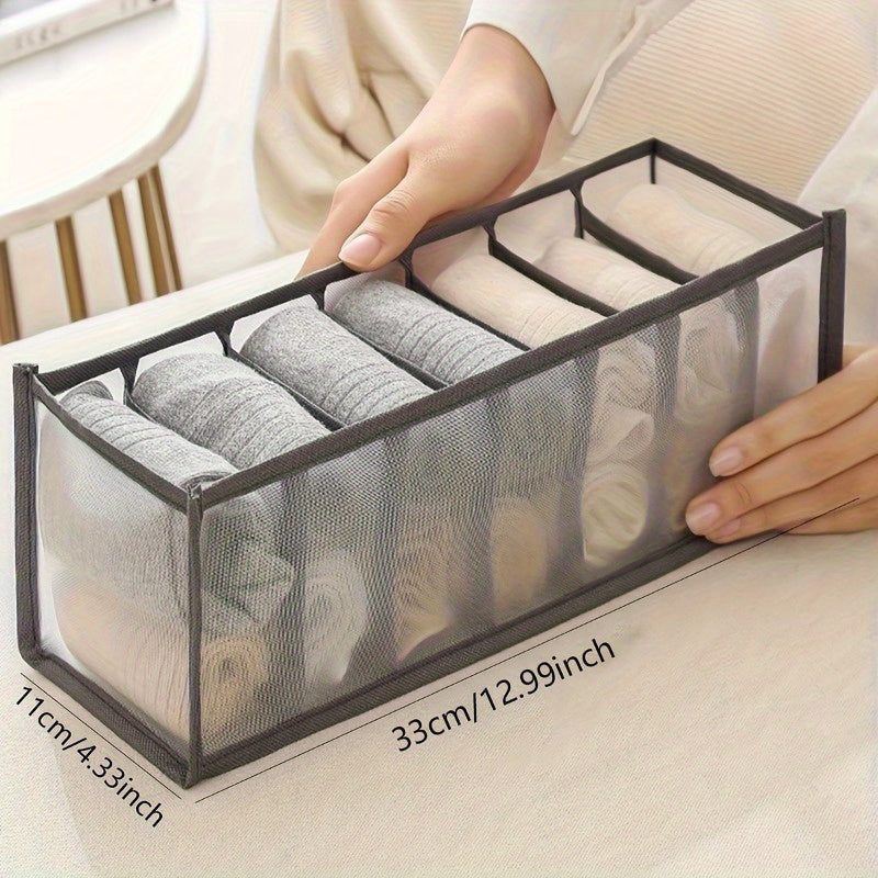 7-Grid Underwear & Socks Drawer Organizer - Compact Space-Saving Storage Solution for Home, Bedroom, Dorm - Versatile and Functional