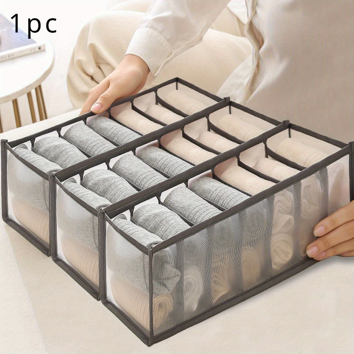 7-Grid Underwear & Socks Drawer Organizer - Compact Space-Saving Storage Solution for Home, Bedroom, Dorm - Versatile and Functional