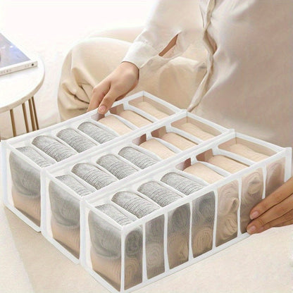 7-Grid Underwear & Socks Drawer Organizer - Compact Space-Saving Storage Solution for Home, Bedroom, Dorm - Versatile and Functional