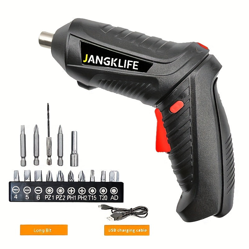 JangkLife 47pcs/15pcs Handheld Electric Screwdriver Set with Rotatable Bits, USB Powered, Plastic Material, ≤36V, Battery-Free.