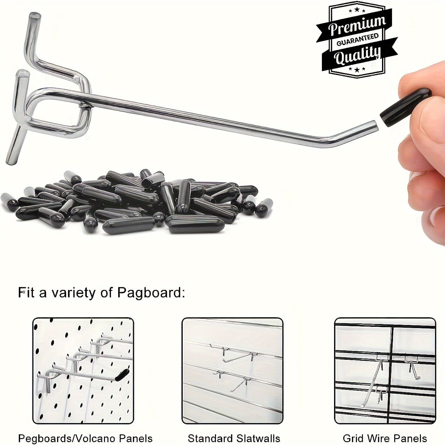 60 sets of heavy-duty stainless steel pegboard hooks for garage and office organization and tool storage.