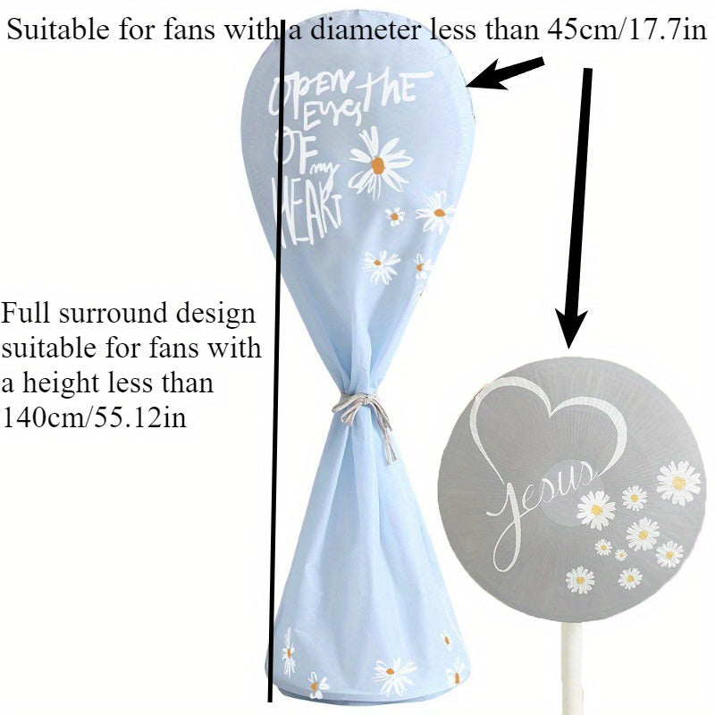 Protect your floor standing fan with this minimalist style dust cover. Made from plastic, it features a universal fit and daisy design. Keep your fan moisture-proof and dustproof, extending its lifespan and making it suitable for winter storage.