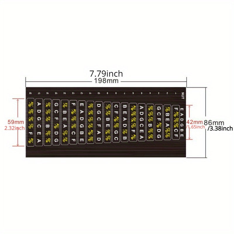 Guitar Fingerboard Note Map Sticker - Easy-to-Apply, Removable Vinyl Decal for Acoustic & Electric Guitars, 19.79x8.59 cm