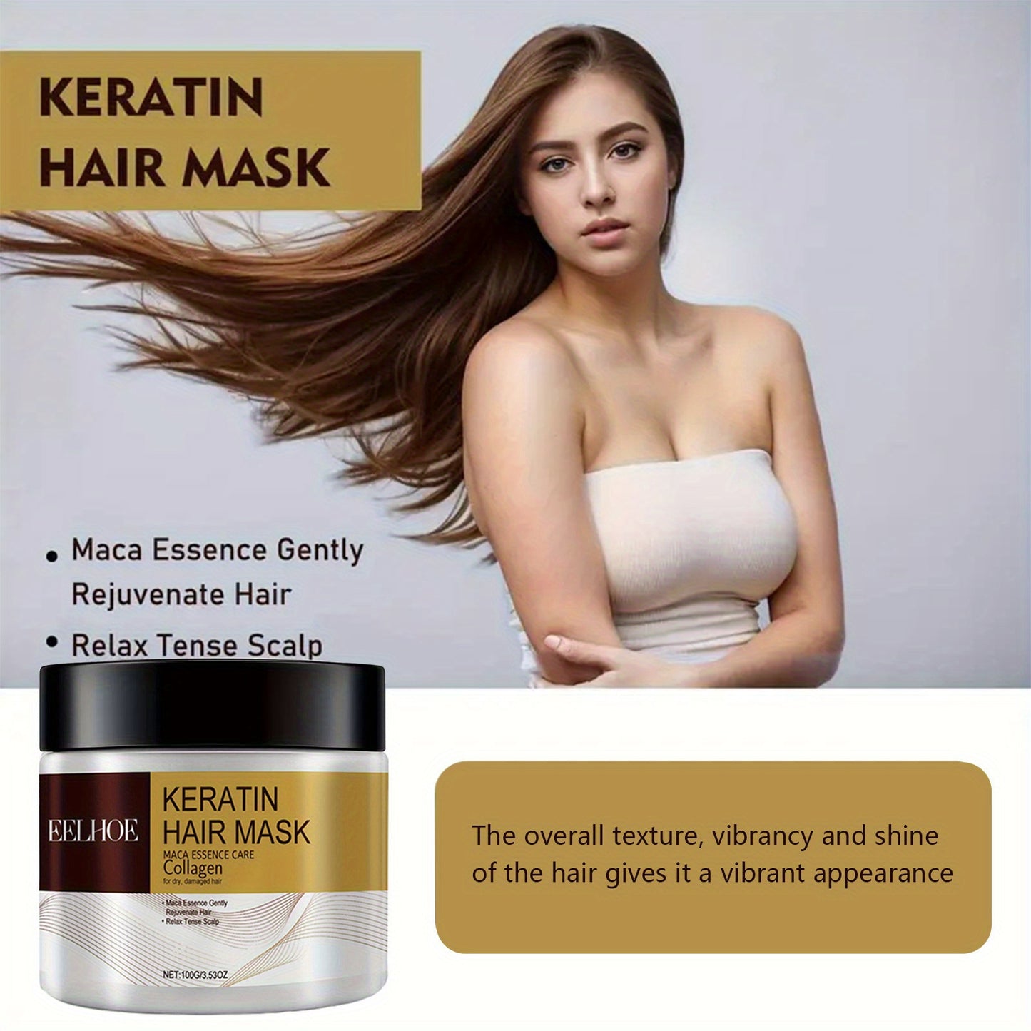 2-Pack of Keratin Hair Mask with Collagen - 100g Each, Coconut Treatment for Nourished, Frizz-Free Hair