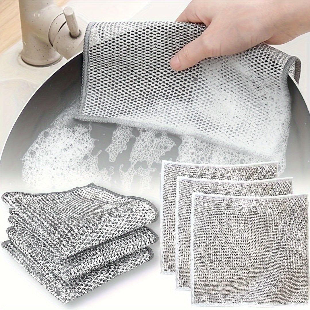 Get your hands on a 24-pack of Non-Scratch Wire Dishcloths that are perfect for all your dishwashing needs. These multipurpose wire dish rags are suitable for wet and dry cleaning, making rinsing quick and easy. They are reusable and ideal for cleaning