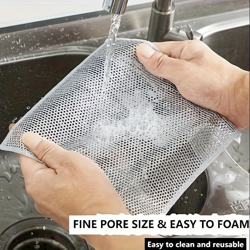 Get your hands on a 24-pack of Non-Scratch Wire Dishcloths that are perfect for all your dishwashing needs. These multipurpose wire dish rags are suitable for wet and dry cleaning, making rinsing quick and easy. They are reusable and ideal for cleaning