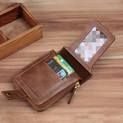 Sleek faux leather wallet featuring a tree pattern, with compact zippered credit card holder and coin purse in light brown for men.