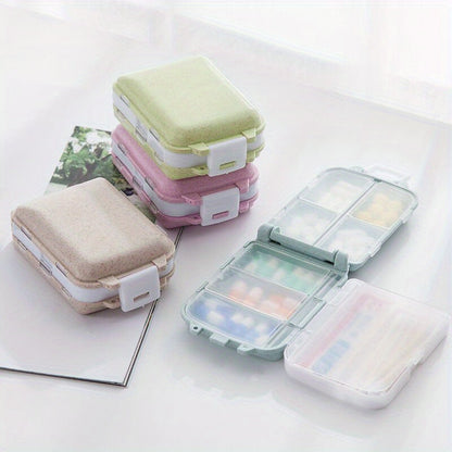 Fashionable sealed small medicine box with three layers, foldable design featuring three sections and 8 compartments, compact mini storage box.