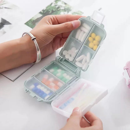 Fashionable sealed small medicine box with three layers, foldable design featuring three sections and 8 compartments, compact mini storage box.