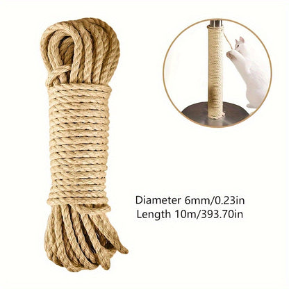 10m Natural Jute Rope for Outdoor Camping, Cat Scratcher Toy for Tree Scratching and Furniture Protection, Cat Accessories