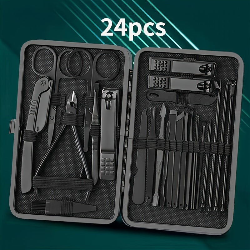 Set of 24 nail clippers and trimming tools with travel case, including trimmer, scissors, and professional manicure/pedicure set.