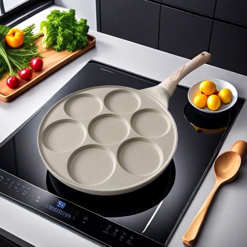 Non-Stick Aluminum Crepe Pan Featuring 7 Holes, BPA-Free, Perfect for Frying & Grilling, Includes Various Accessories, No Electricity Required