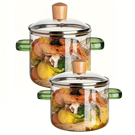 Top-Quality Borosilicate Glass Cookware Set - Strong, Transparent, Versatile Pots with Lids & Comfortable Handles for Cooking Various Dishes - Suitable for Electric Stoves, Resistant to High Heat, Safe for Health, and Easy to Clean in Dishwasher; Popular