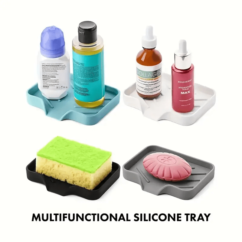 Durable Silicone Soap Dish Tray - Self-Draining and Space-Saving - Easy to Clean - Multi-Use for Bathroom, Kitchen, Outdoor - Perfect for Soap, Sponges, and Accessories