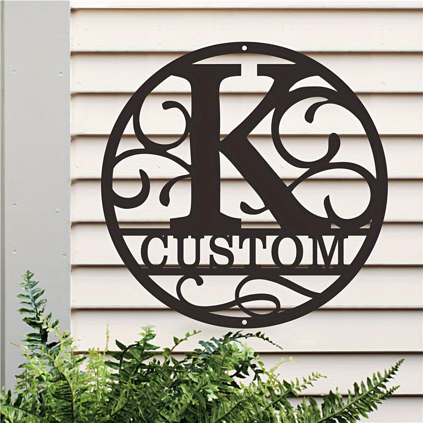 Custom Metal Wall Art with Personalized Name - Round Monogram Sign for Farmhouse Decor in Living Room or Office. Create Your Own Customized Metal Plaque.