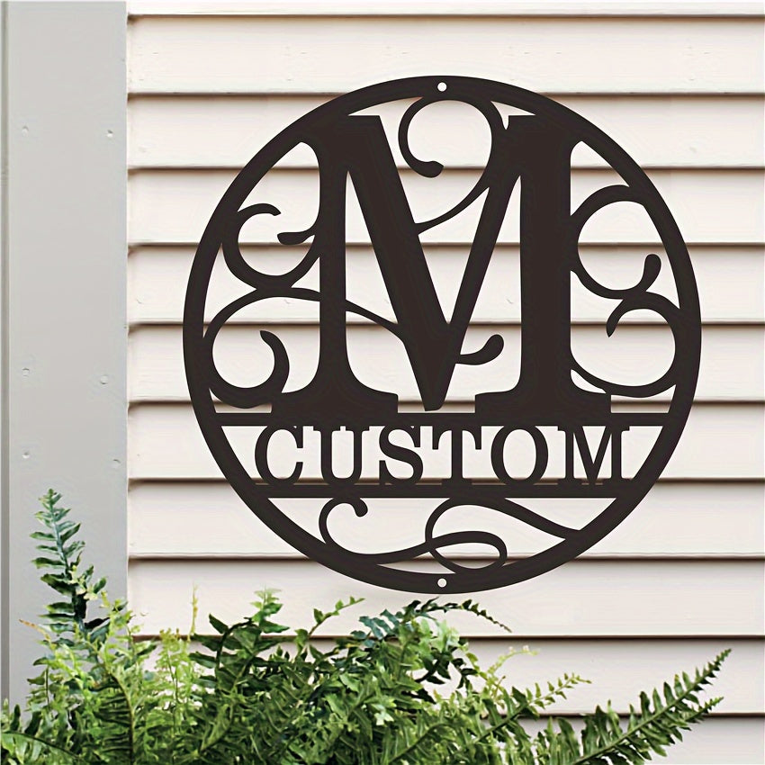 Custom Metal Wall Art with Personalized Name - Round Monogram Sign for Farmhouse Decor in Living Room or Office. Create Your Own Customized Metal Plaque.