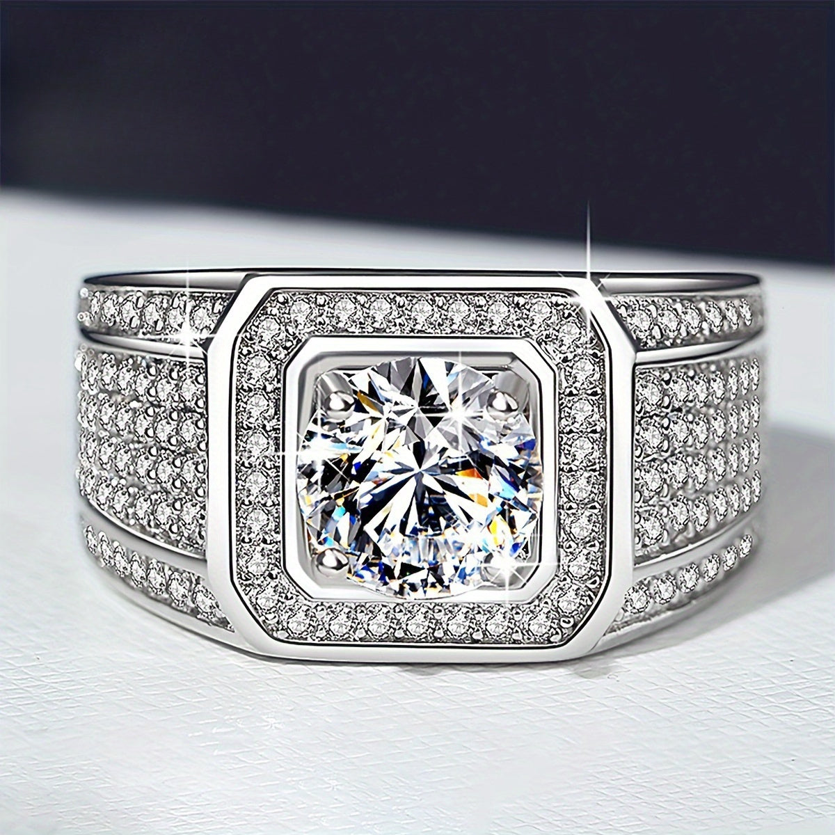 A 1/2/5 Carat Moissanite Engagement Ring for Men, Crafted in 925 Sterling Silver with 18K Golden Plating. This Boho & Vacation Style Jewelry is perfect for daily wear or as a gift for special occasions. It is Spring Season compatible and comes with