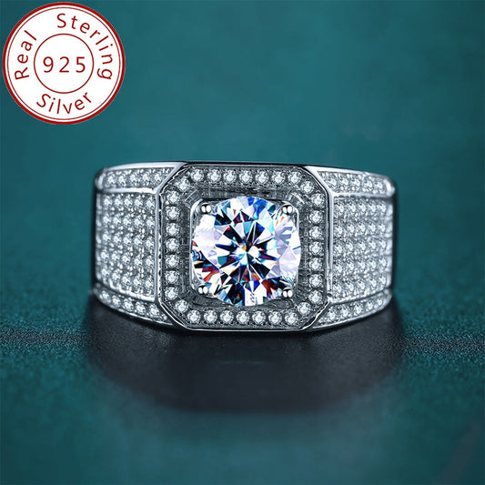 A 1/2/5 Carat Moissanite Engagement Ring for Men, Crafted in 925 Sterling Silver with 18K Golden Plating. This Boho & Vacation Style Jewelry is perfect for daily wear or as a gift for special occasions. It is Spring Season compatible and comes with