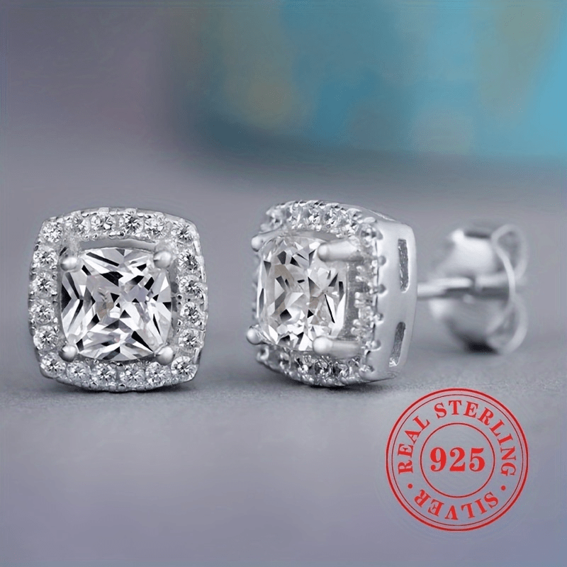 Stylish 925 Sterling Silver Stud Earrings for Women - Featuring Synthetic Cubic Zirconia, Secure 4-Prong Setting, Available in Round & Square Designs, Ideal for Everyday Use and Special Occasions, Representing April Birthstone, Versatile All-Year