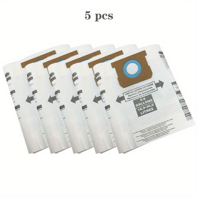 Disposable collection bags for 18.93-30.28 L Vacs, designed to fit Shop-Vac 90661, 906-61, and 9066100, come in a pack of 5.