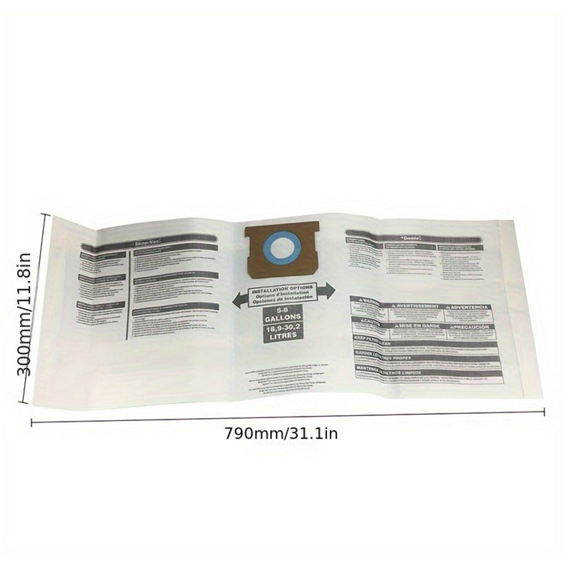 Disposable collection bags for 18.93-30.28 L Vacs, designed to fit Shop-Vac 90661, 906-61, and 9066100, come in a pack of 5.