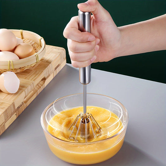 Stainless Steel Semi-Automatic Whisk Mixer - Effortless Meal Prep, No Power Required, Hand-held Egg Beater