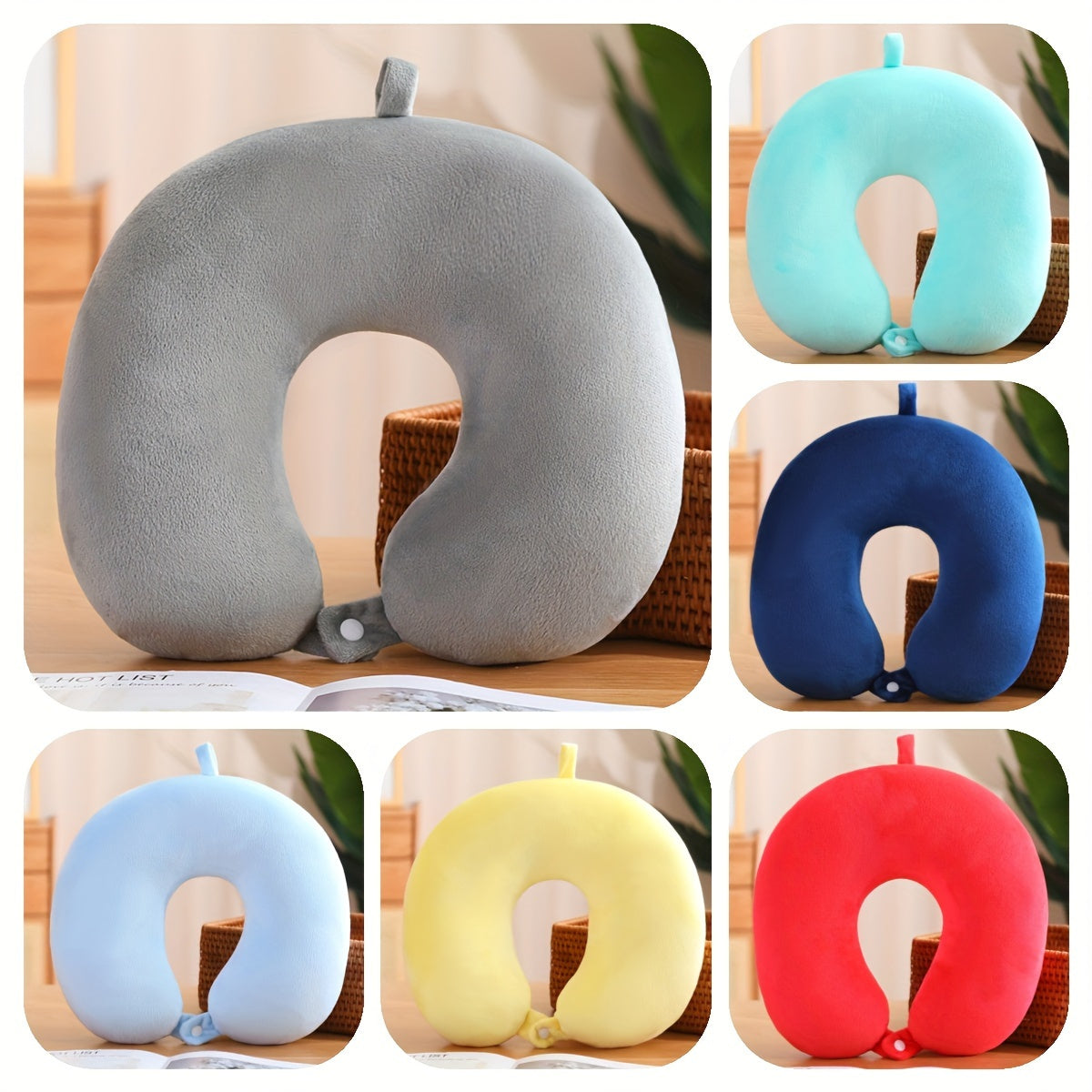 One U-shaped Travel Neck Pillow, suitable for adults, perfect for napping, sleeping, or resting while traveling. Can be used in cars, airplanes, offices, or while camping. Perfect for students as well.