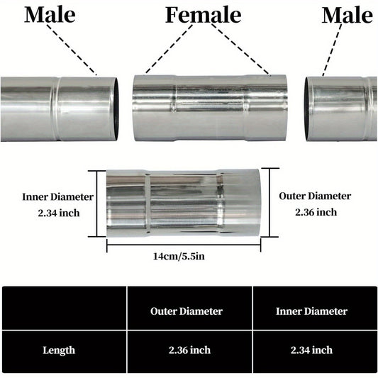 Set of 2 Stainless Steel Stove Pipe Adapters, 5.99cm Female to Female Flue Connectors for Heating & Air Purification Systems, Transposed Pipe Connectors