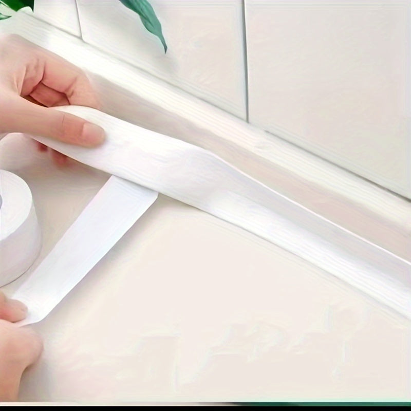 Waterproof caulk tape for bathroom and toilet, self-adhesive strip for bathtub, sink, and wall edge protection, white PVC.