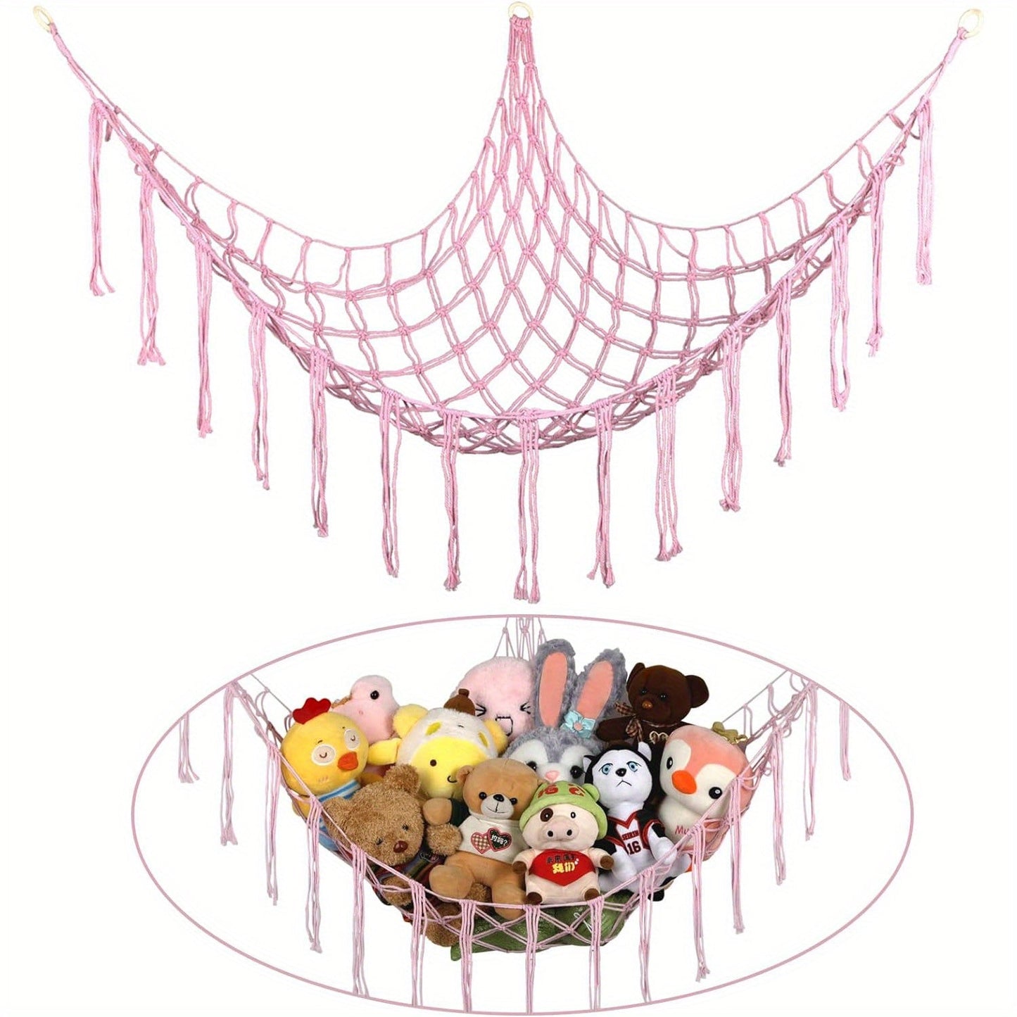 Bohemian Style Fabric Toy Storage Net - Decorative Hanging Organizer for Bedroom Corner, Versatile Wall Hanging Accessory - Featherless and Requires No Power