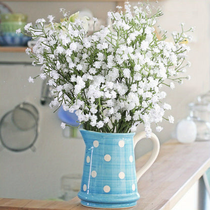 10 elegant white artificial baby's breath flowers with long UV-resistant stems for DIY floral arrangements and home decor, perfect for weddings, parties, and special occasions.