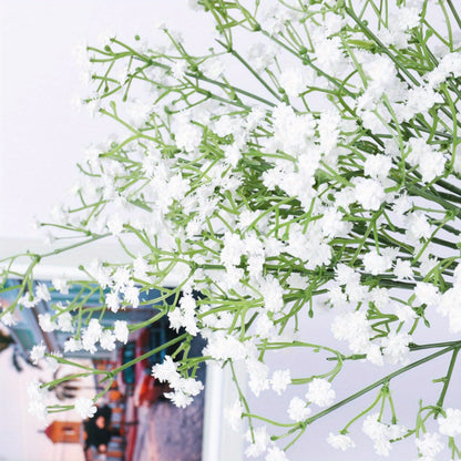 10 elegant white artificial baby's breath flowers with long UV-resistant stems for DIY floral arrangements and home decor, perfect for weddings, parties, and special occasions.